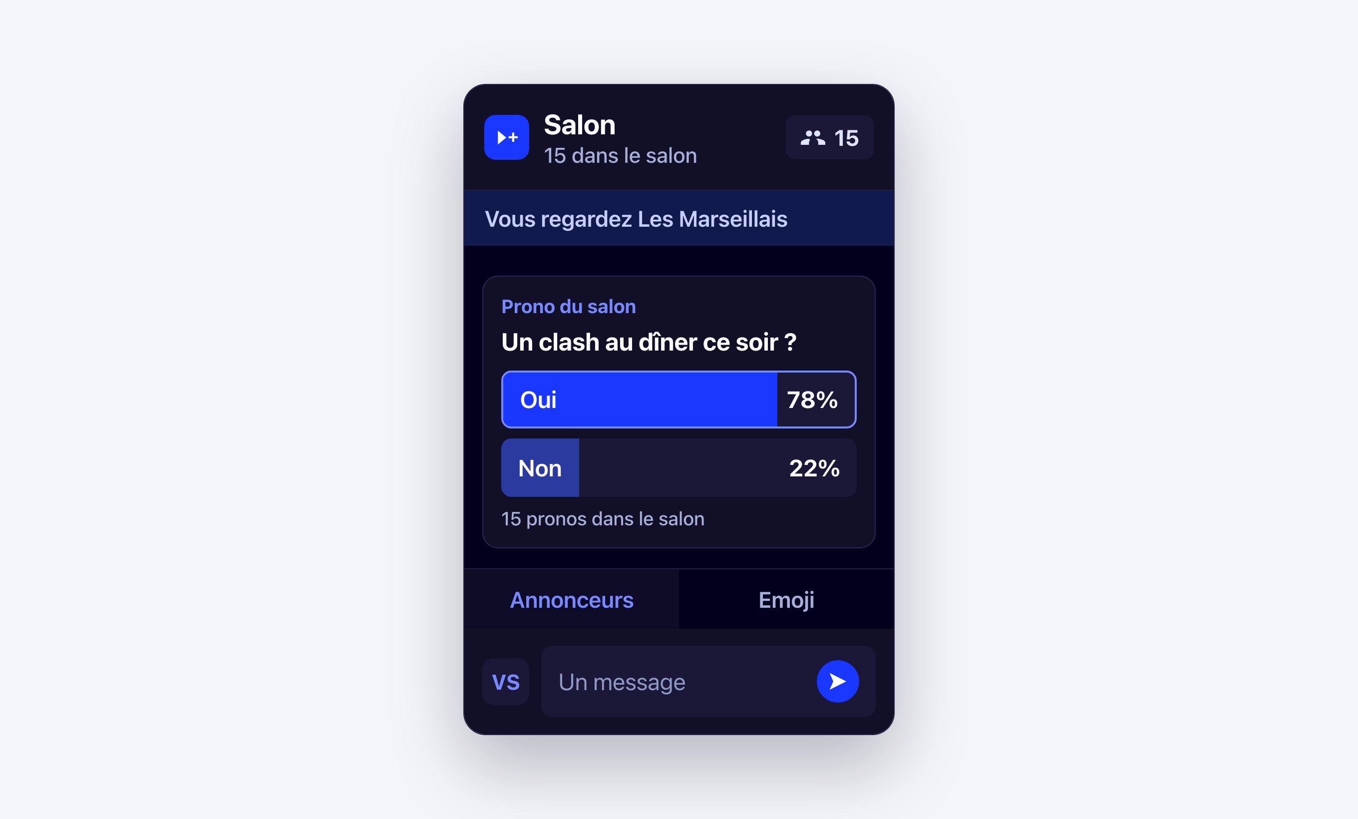 Un salon Viewer+ ouvert pendant Les Marseillais, avec le prono de la soirée