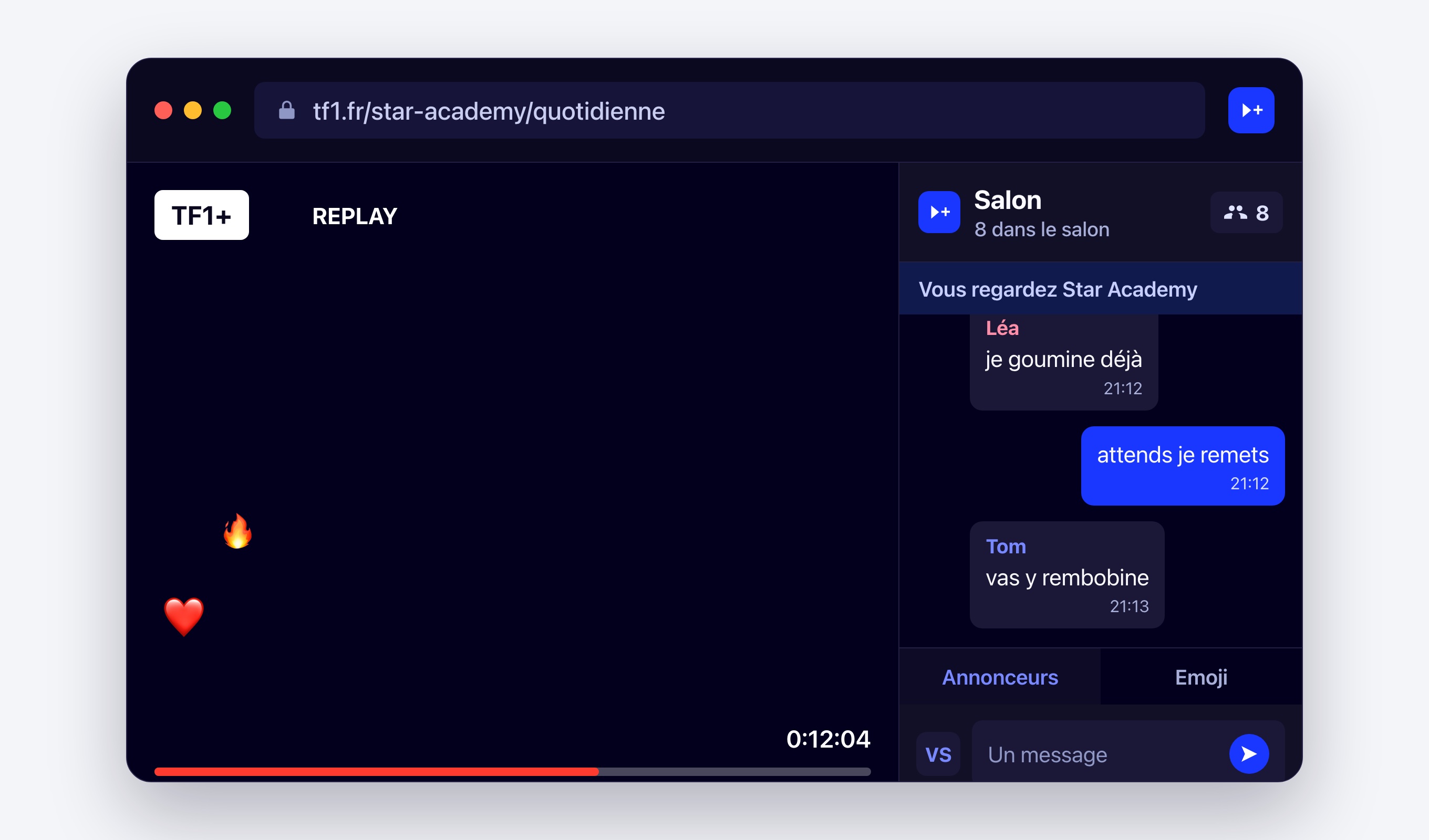 La Star Academy à gauche, le salon Viewer+ à droite