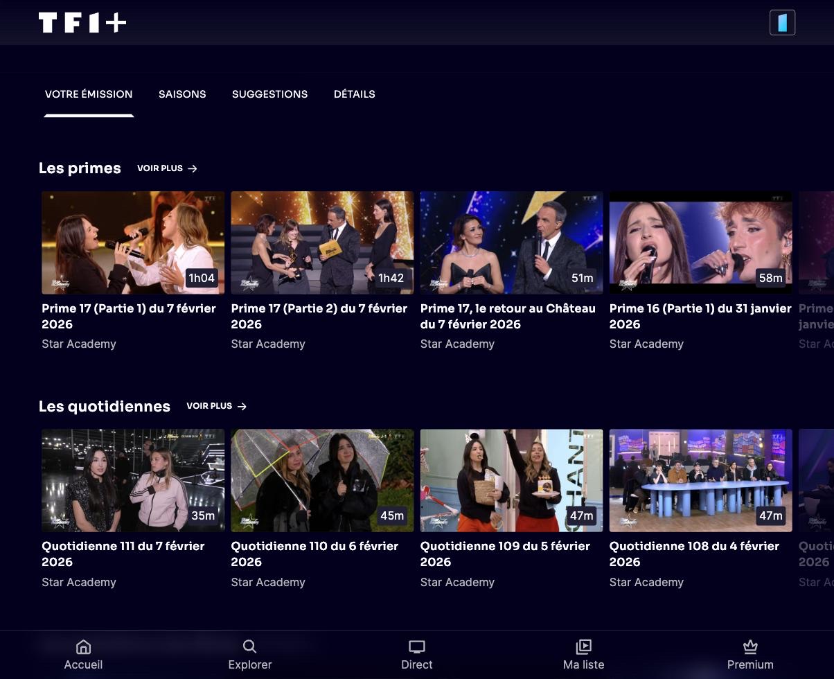 La liste des quotidiennes sur la page du programme, avec la date de chaque épisode